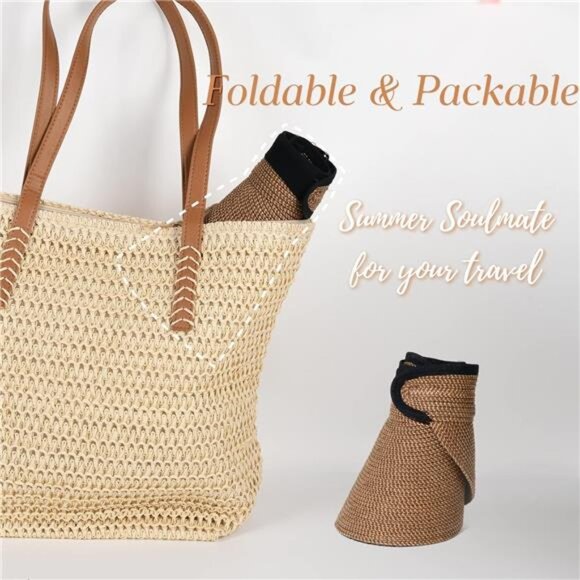 Womens Sun Visor Hat Straw Sun Visors for Women Summer Packable main image 5